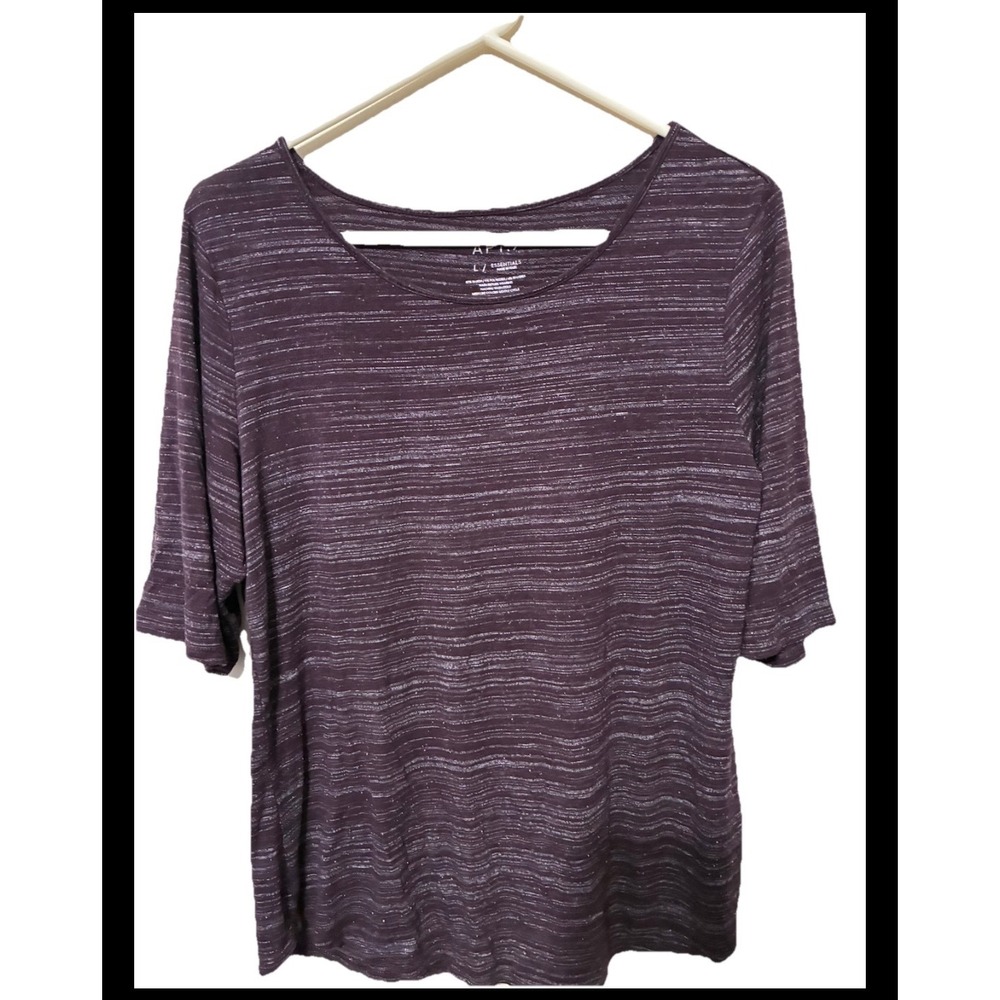 Apt 9 Essentials Womens Large Plum Purple Space Dye Scoop Neck Elbow Sleeve Top